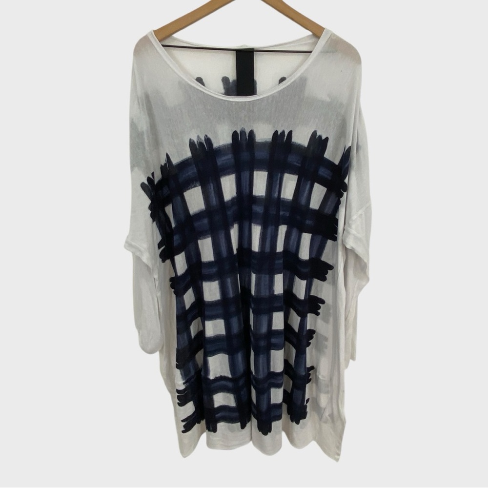 Rundholz Black Label White Blue Martinique Print Gauze Oversized Shirt Dress